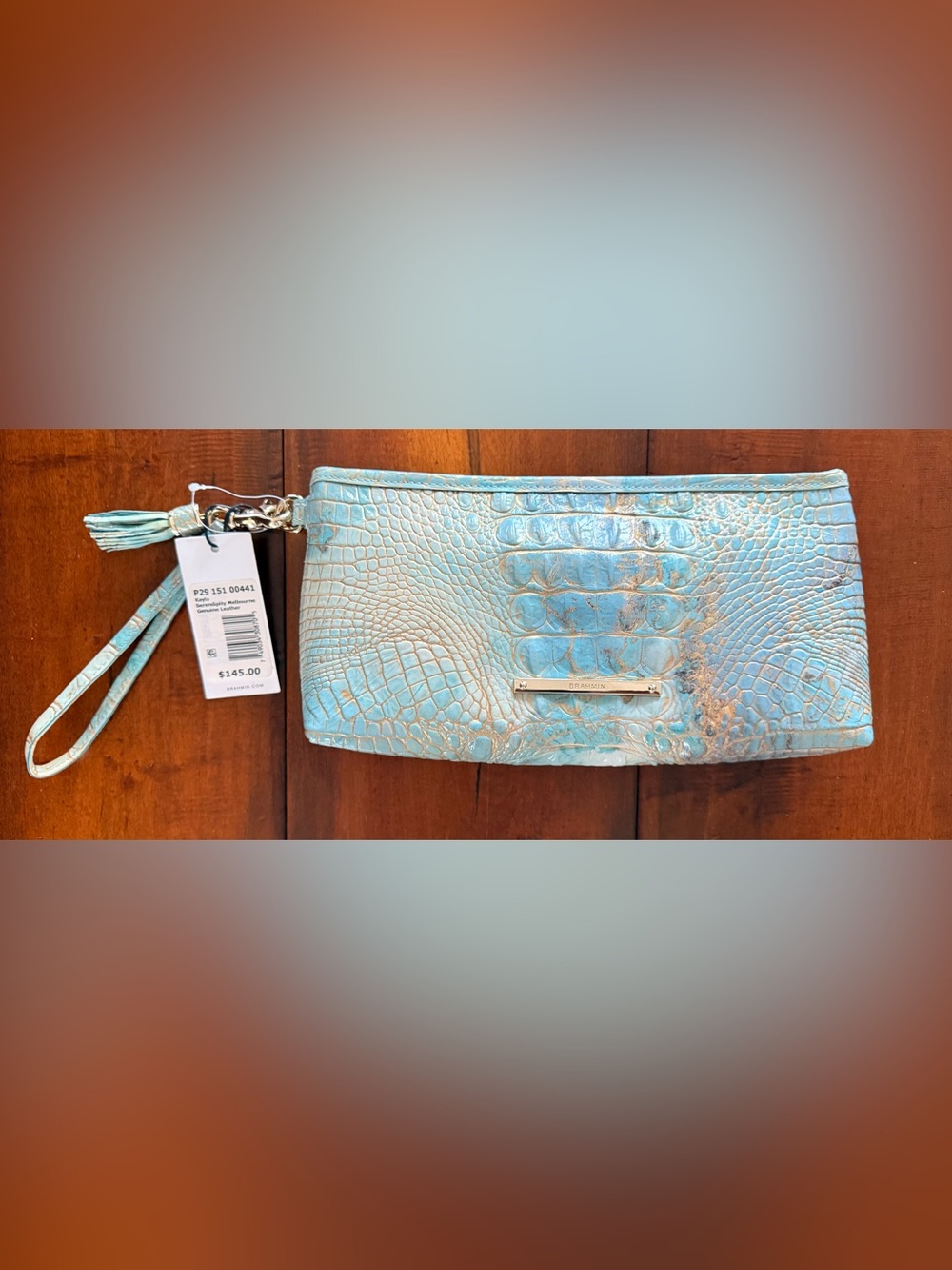 Brahmin Turquoise Croc-Embossed Wristlet